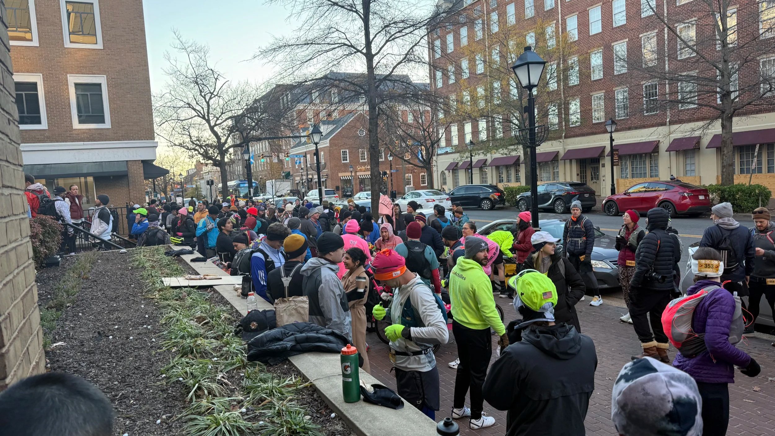 Runners preparing for the Taco Bell DC 50K in Old Town, Alexandria. Photo: Cody Uhing